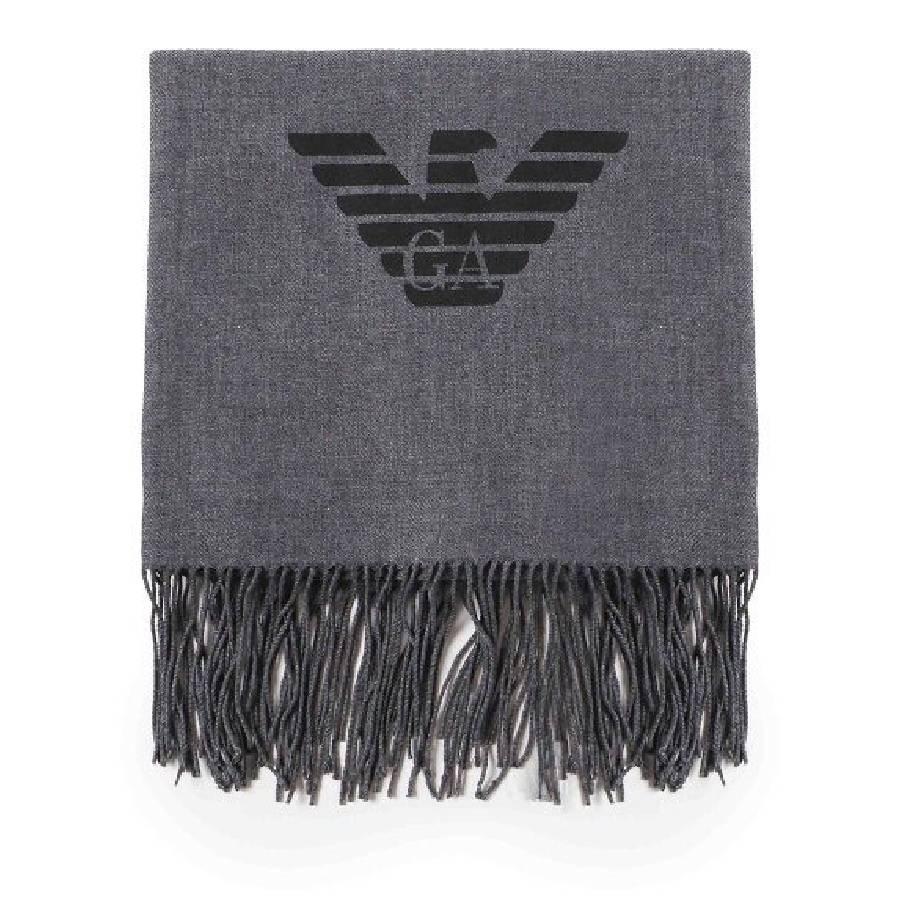 Emporio Armani Fringed Scarf With Eagle Print by EMPORIO ARMANI