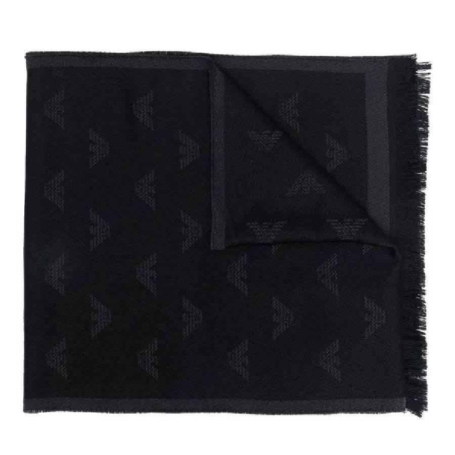 Emporio Armani Wool Scarf With All-Over Jacquard Eagle by EMPORIO ARMANI