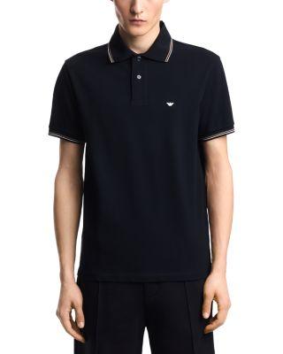 Essential Stretch Cotton Polo with Stripe on Collar by EMPORIO ARMANI