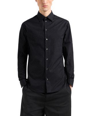 Flocked Cotton Button Up Shirt by EMPORIO ARMANI