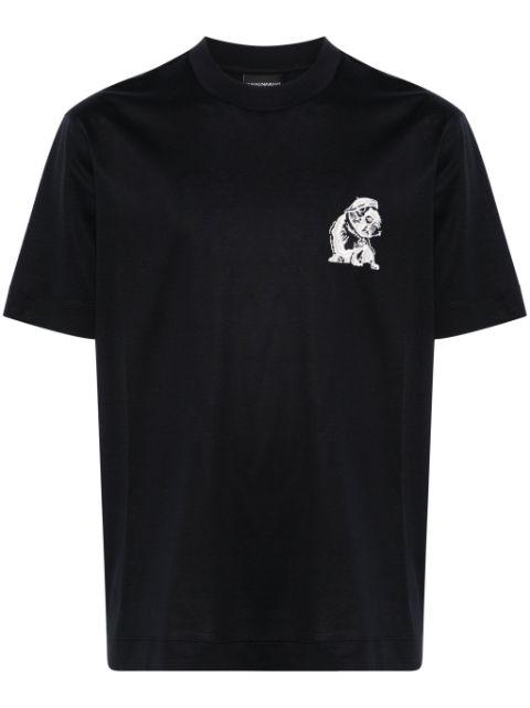 French Bulldog-embroidered T-shirt by EMPORIO ARMANI