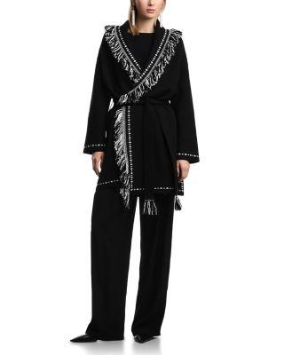 Fringe Hem Tie Belt Cardigan by EMPORIO ARMANI