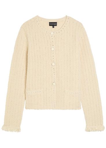Fringed cotton-blend crochet cardigan by EMPORIO ARMANI