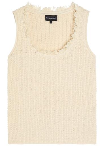 Fringed cotton-blend crochet top by EMPORIO ARMANI