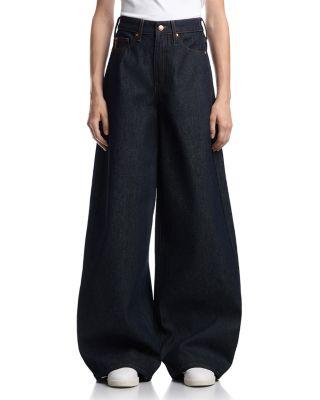 High Rise Wide Balloon Leg Pants in Dark Blue Denim by EMPORIO ARMANI