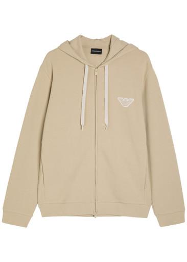 Hooded zip-through piqué cotton-blend sweatshirt by EMPORIO ARMANI