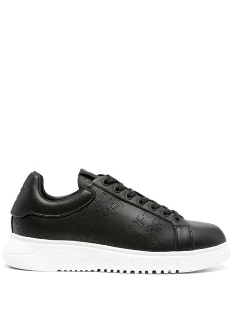 Icon logo-perforated leather sneakers by EMPORIO ARMANI