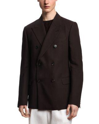 Linen Double Breasted Peak Lapel Blazer by EMPORIO ARMANI