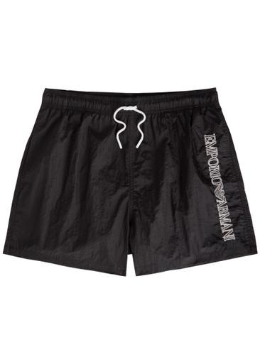 Logo-embroidered crinkled nylon swim shorts by EMPORIO ARMANI