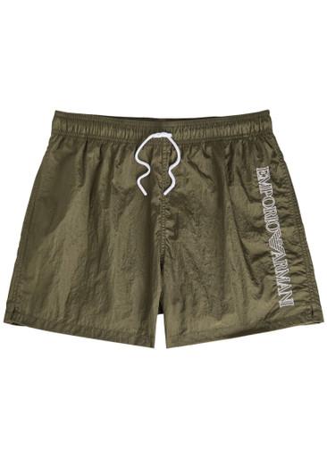 Logo-embroidered crinkled nylon swim shorts by EMPORIO ARMANI
