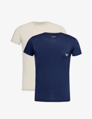 Logo-embroidered pack of two stretch-jersey T-shirt by EMPORIO ARMANI
