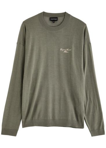 Logo-embroidered wool jumper by EMPORIO ARMANI