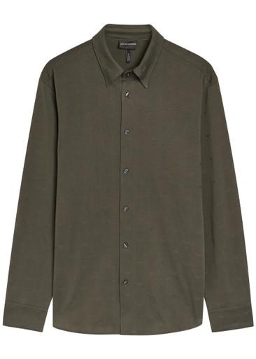 Logo-intarsia cotton shirt by EMPORIO ARMANI