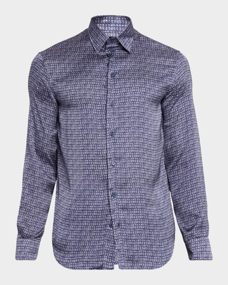 Men's Blurred Abstract Polyester Sport Shirt by EMPORIO ARMANI