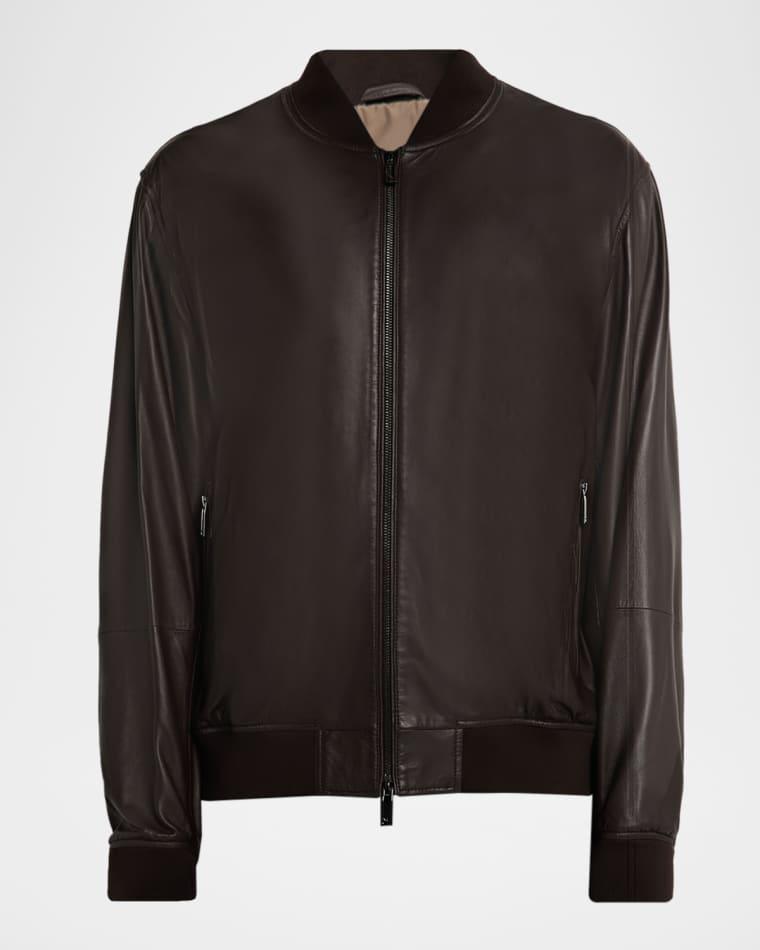 Men's Leather Knit-Trim Jacket by EMPORIO ARMANI Men's Leather Knit-Trim Jacket by EMPORIO ARMANI