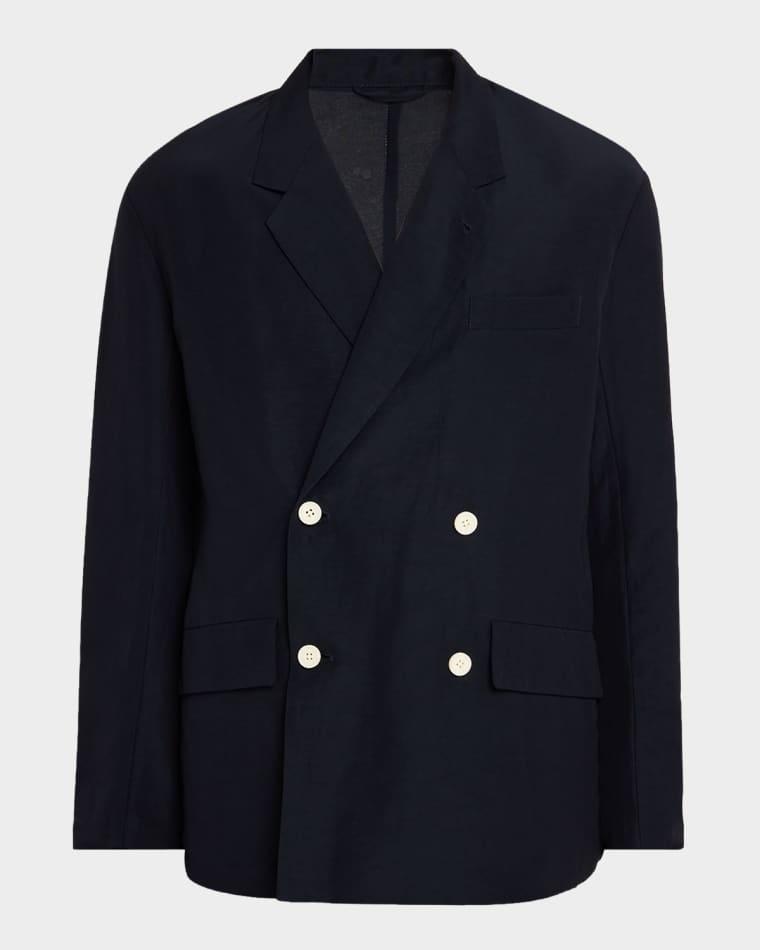 Men's Oversized Linen Blend Double-Breasted Blazer by EMPORIO ARMANI