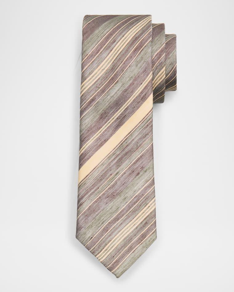 Men's Variegated Stripe Linen and Silk Tie by EMPORIO ARMANI