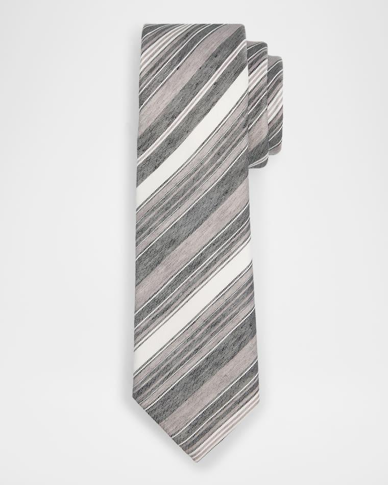 Men's Variegated Stripe Linen and Silk Tie by EMPORIO ARMANI