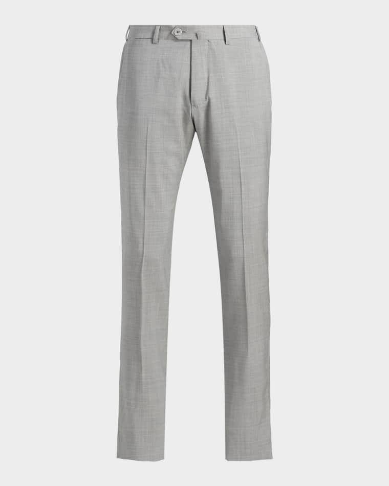 Men's Wool Sharkskin Flat-Front Trousers by EMPORIO ARMANI