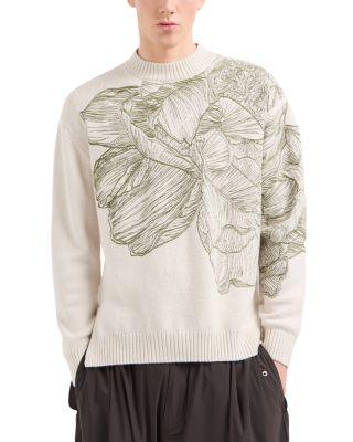 Plain Knit Embroidered Leaf Pullover Crewneck Sweater by EMPORIO ARMANI