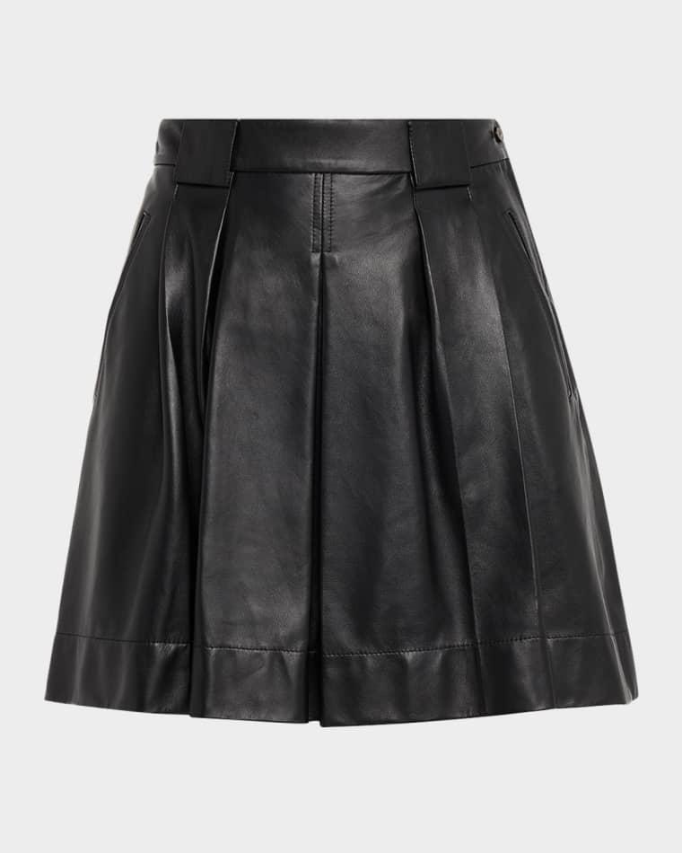 Pleated Nappa Leather Mini Skirt by EMPORIO ARMANI