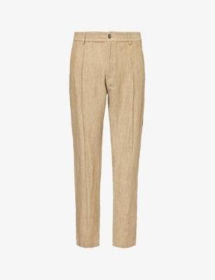 Pressed-crease tapered-leg linen trousers by EMPORIO ARMANI