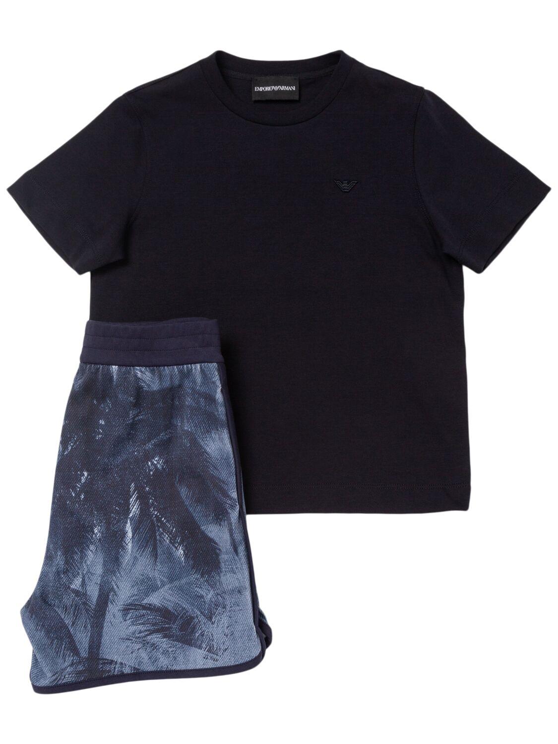 Printed Jersey T-shirt & Shorts by EMPORIO ARMANI