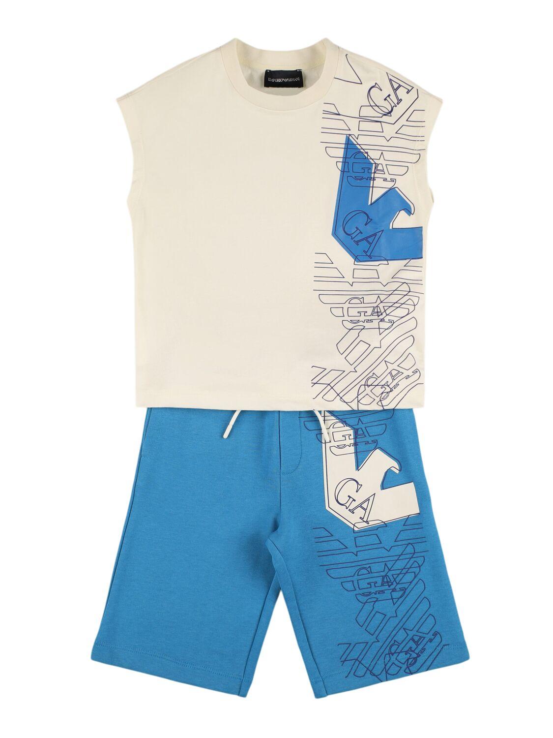 Printed Jersey T-shirt & Shorts by EMPORIO ARMANI