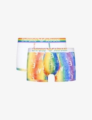 Rainbow-logo pack of two stretch-cotton trunks by EMPORIO ARMANI