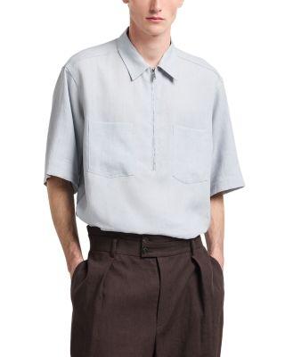 Regular Fit Short Sleeve Zip Linen Shirt by EMPORIO ARMANI