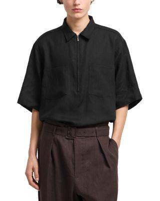 Regular Fit Zip Linen Polo Shirt by EMPORIO ARMANI