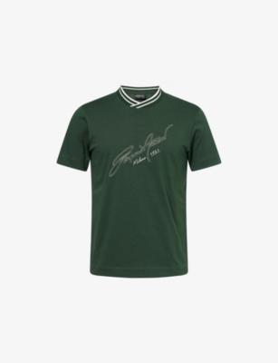 Script Logo-Embroidered Cotton T-Shirt&nbsp; by EMPORIO ARMANI