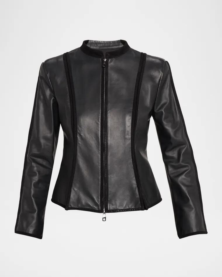 Seamed Leather Jacket by EMPORIO ARMANI