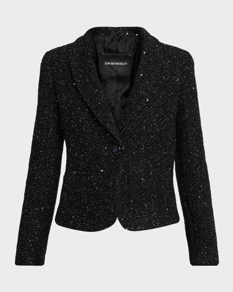 Sequined Lurex Bouclé Single-Breasted Jacket by EMPORIO ARMANI