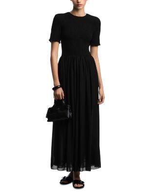 Smocked Bodice Techno Georgette Midi Dress by EMPORIO ARMANI