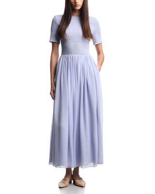 Techno Georgette Smocked Bodice Midi Dress by EMPORIO ARMANI