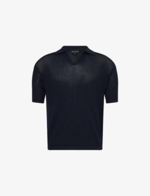 Textured V-Neck Cotton-Knit Polo Shirt by EMPORIO ARMANI