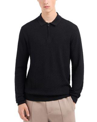 Wool Diamond Jacquard Regular Fit Quarter Zip Polo Sweater by EMPORIO ARMANI
