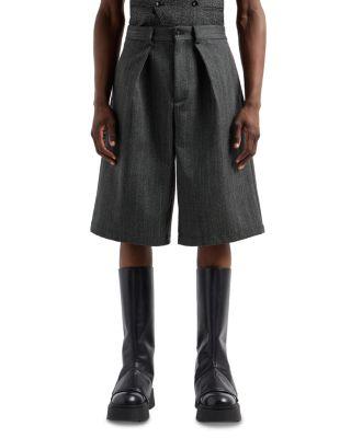 Wool Heavy Moulin&eacute; Chevron Jacquard Oversized Fit Pleated Bermuda Shorts by EMPORIO ARMANI