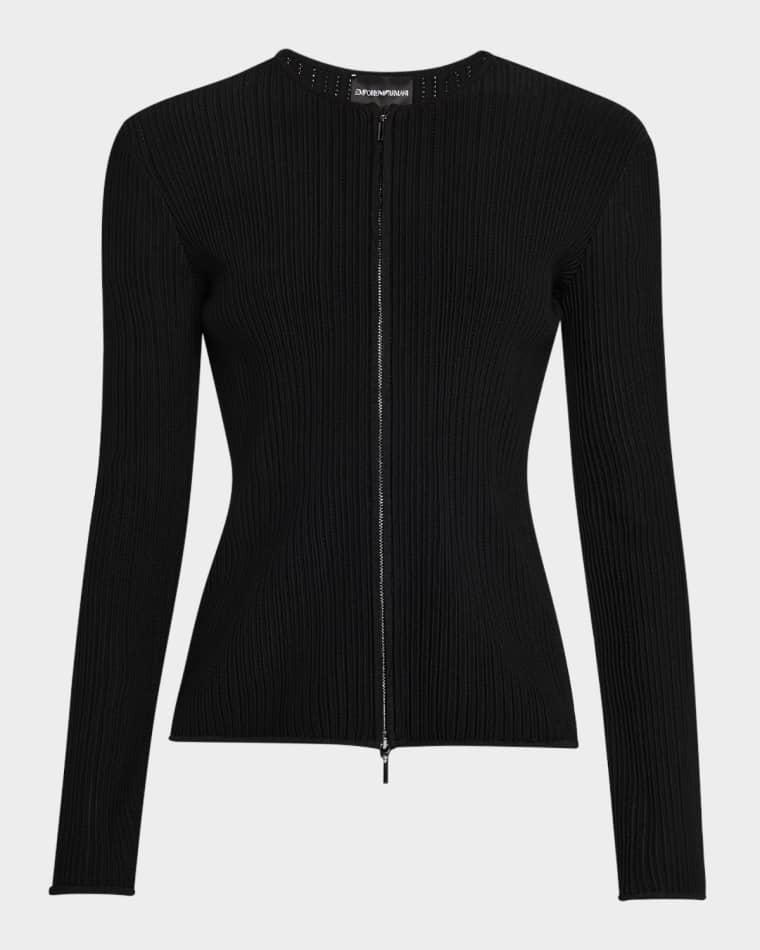Zip-Front Ottoman Knit Jacket by EMPORIO ARMANI