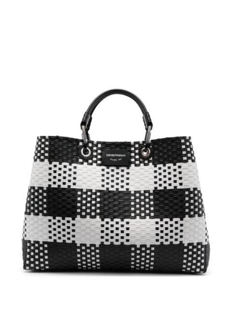 check-pattern woven tote bag by EMPORIO ARMANI