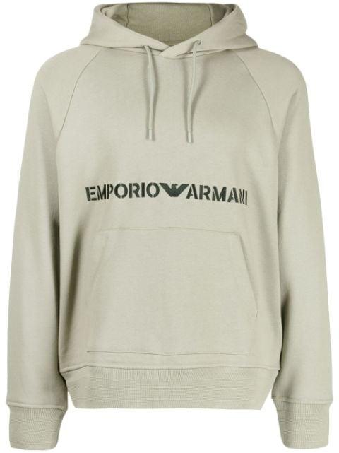 logo-embroidered cotton hoodie by EMPORIO ARMANI