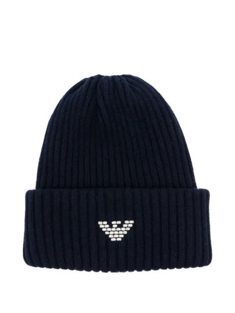 logo-embroidered ribbed beanie by EMPORIO ARMANI
