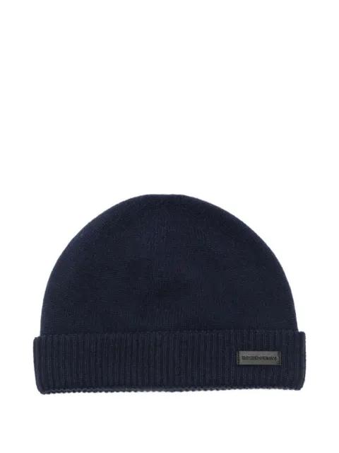 logo-patch ribbed-knit beanie by EMPORIO ARMANI