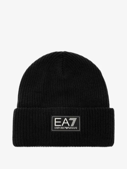 logo-patch ribbed-knit beanie hat by EMPORIO ARMANI