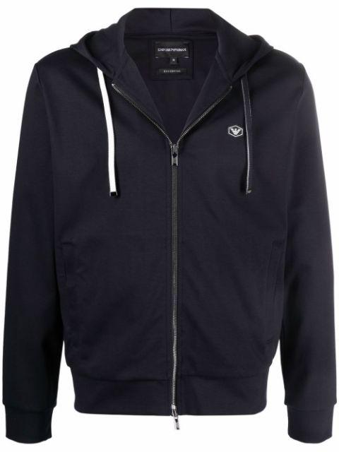 logo-patch zip-up hoodie by EMPORIO ARMANI