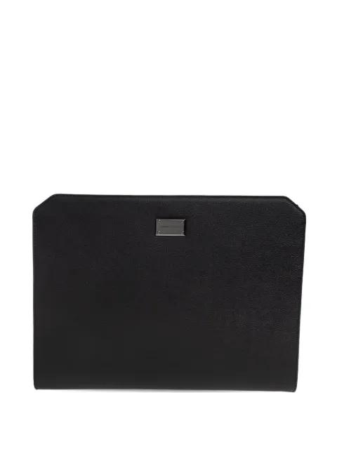 logo-plaque leather clutch bag by EMPORIO ARMANI