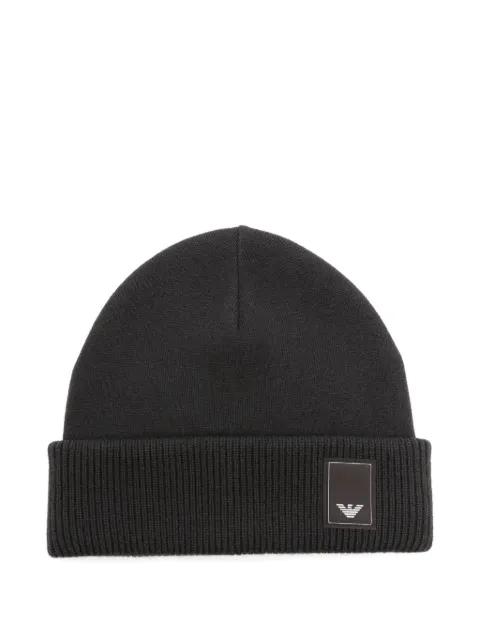 logo-plaque ribbed beanie by EMPORIO ARMANI