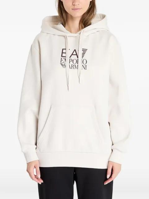 logo-print drawstring cotton hoodie by EMPORIO ARMANI