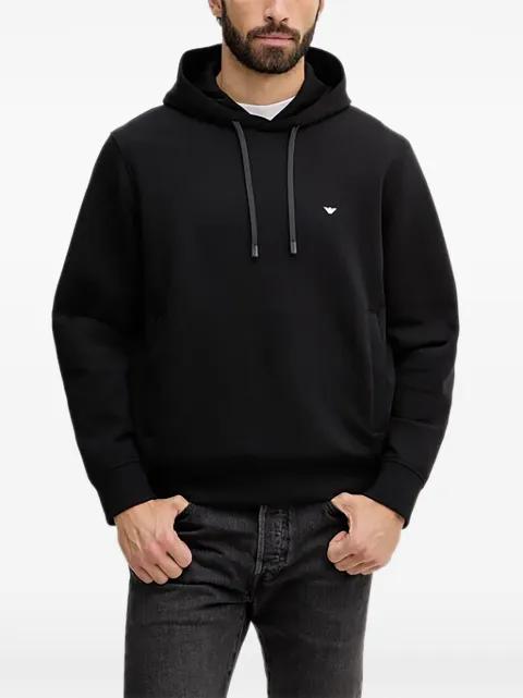 micro-eagle embroidered double jersey hoodie by EMPORIO ARMANI